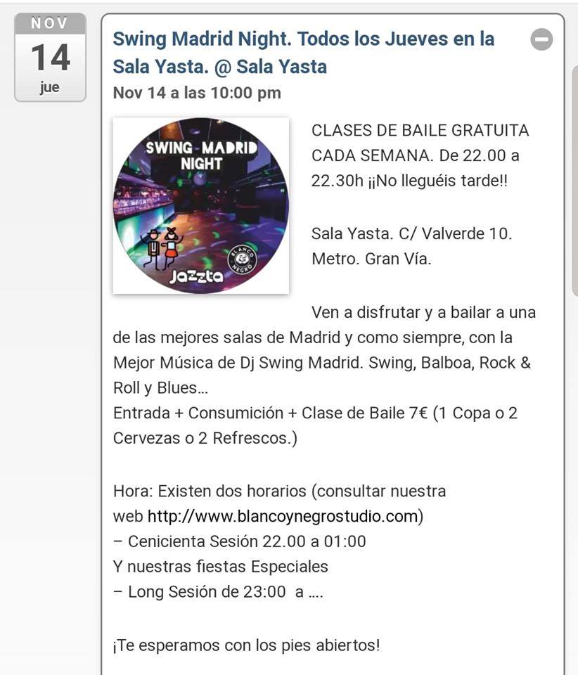Swing Madrid Night Sala Yasta Clase Gratuita de Swing.