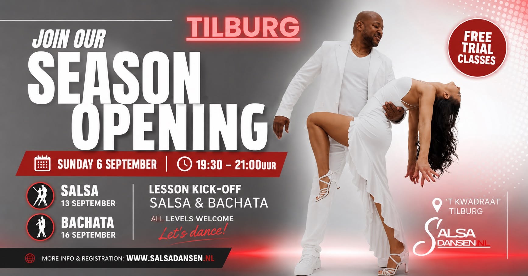 Gratis Salsa & Bachata Proeflessen in Tilburg! Free Trial Classes in Tilburg