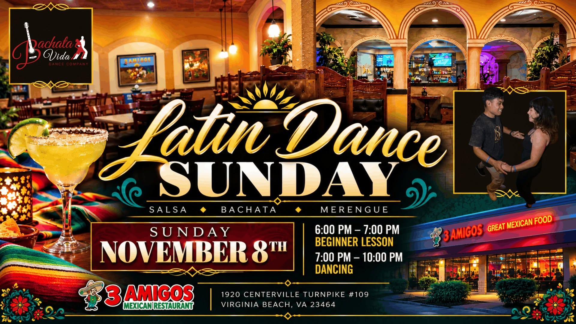 Latin Dance Sunday at 3 Amigos!
