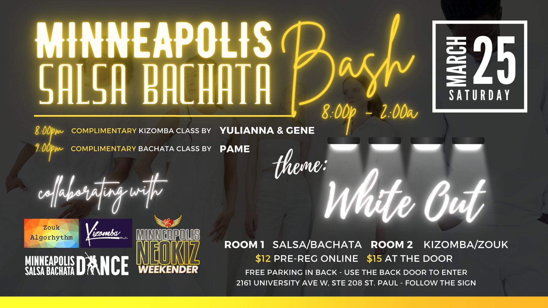MINNEAPOLIS SALSA BACHATA BASH WHITE OUT SOCIAL w Zouk Algorhythm & NeoKiz