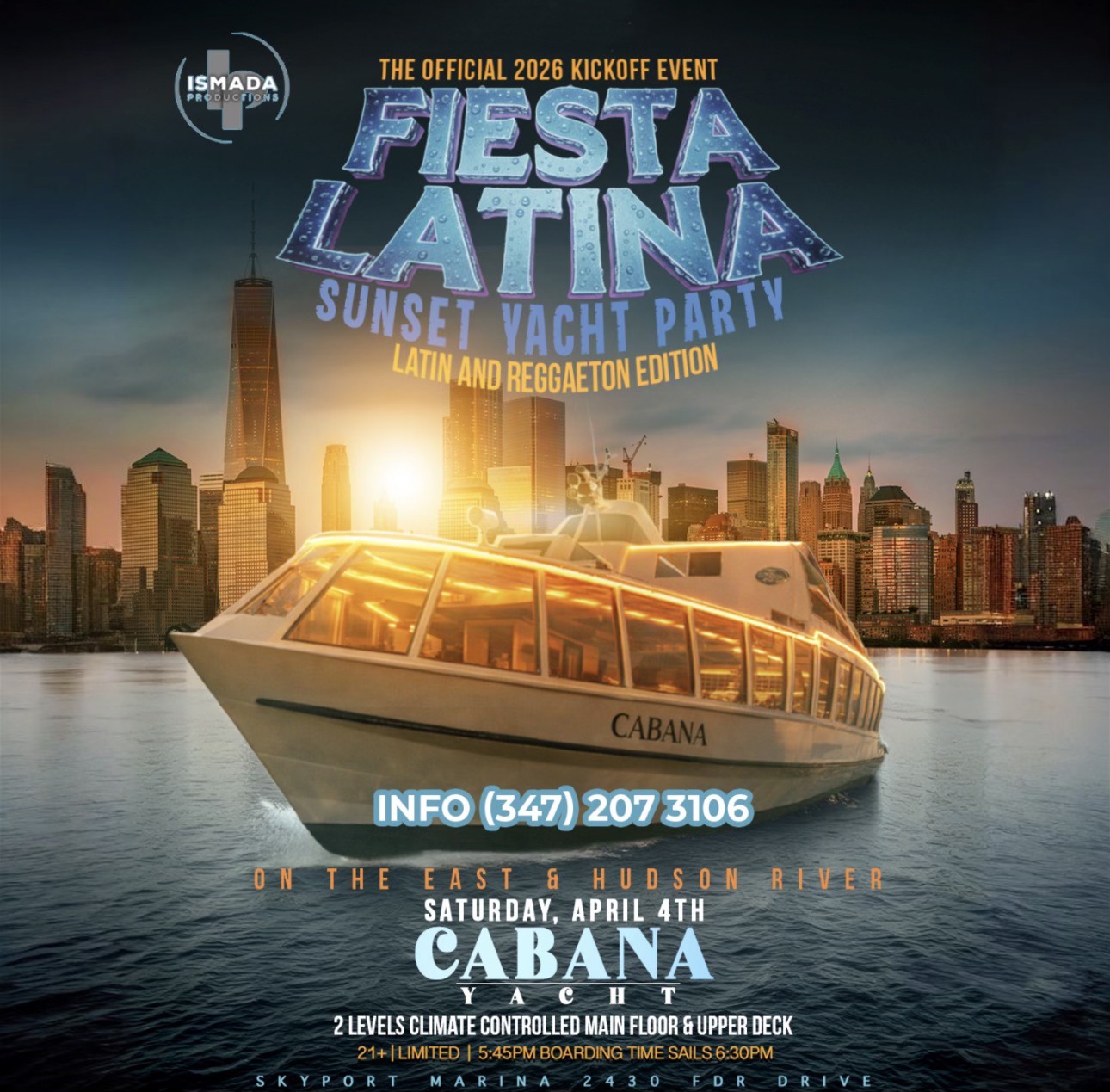 Fiesta Latina Sunset Yacht Party NYC Latin & Reggaeton on the Cabana Yacht