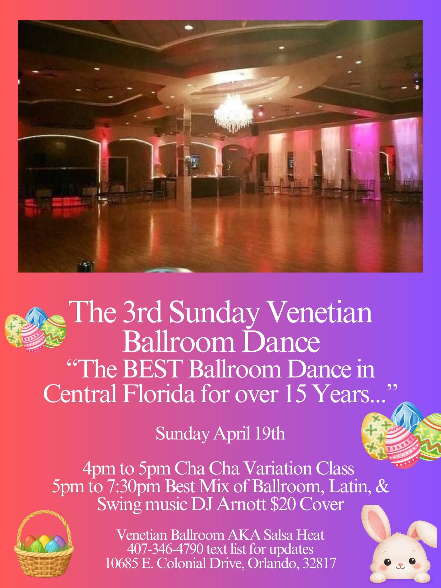 3rd SUNDAY Venetian Ballroom Dance $20 Cover with Cha Cha Group Class