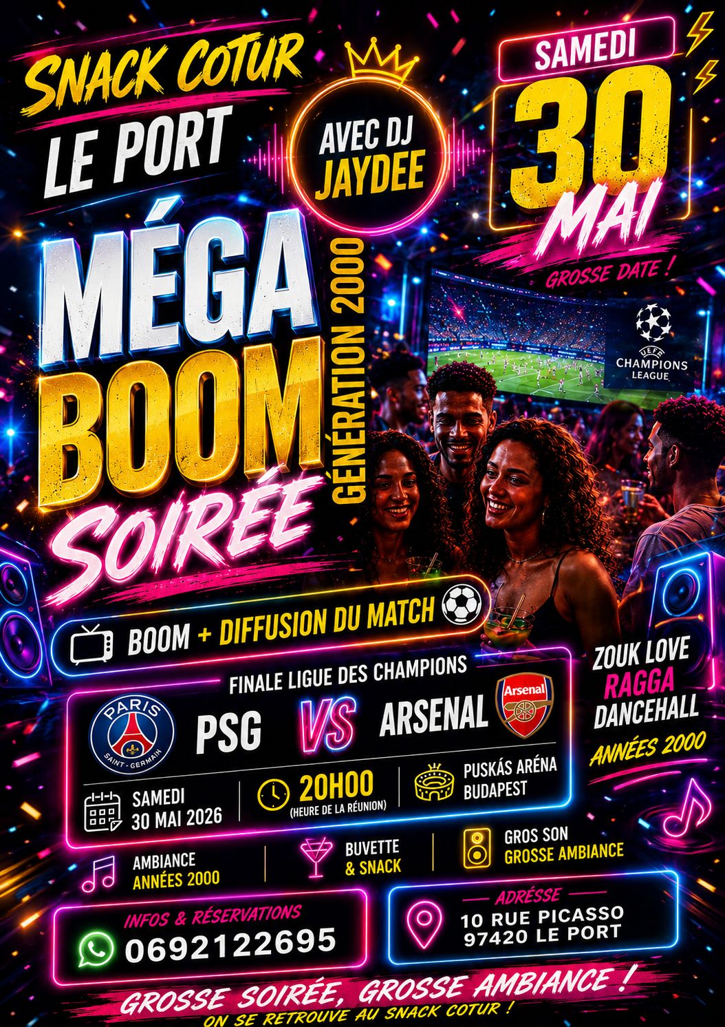 SOIRÉE LA MEGA BOOM au SNACK COTUR LE PORT + FINALE LIGUE DES CHAMPIONS PSG VS ARSENAL ACCÈS LIBRE