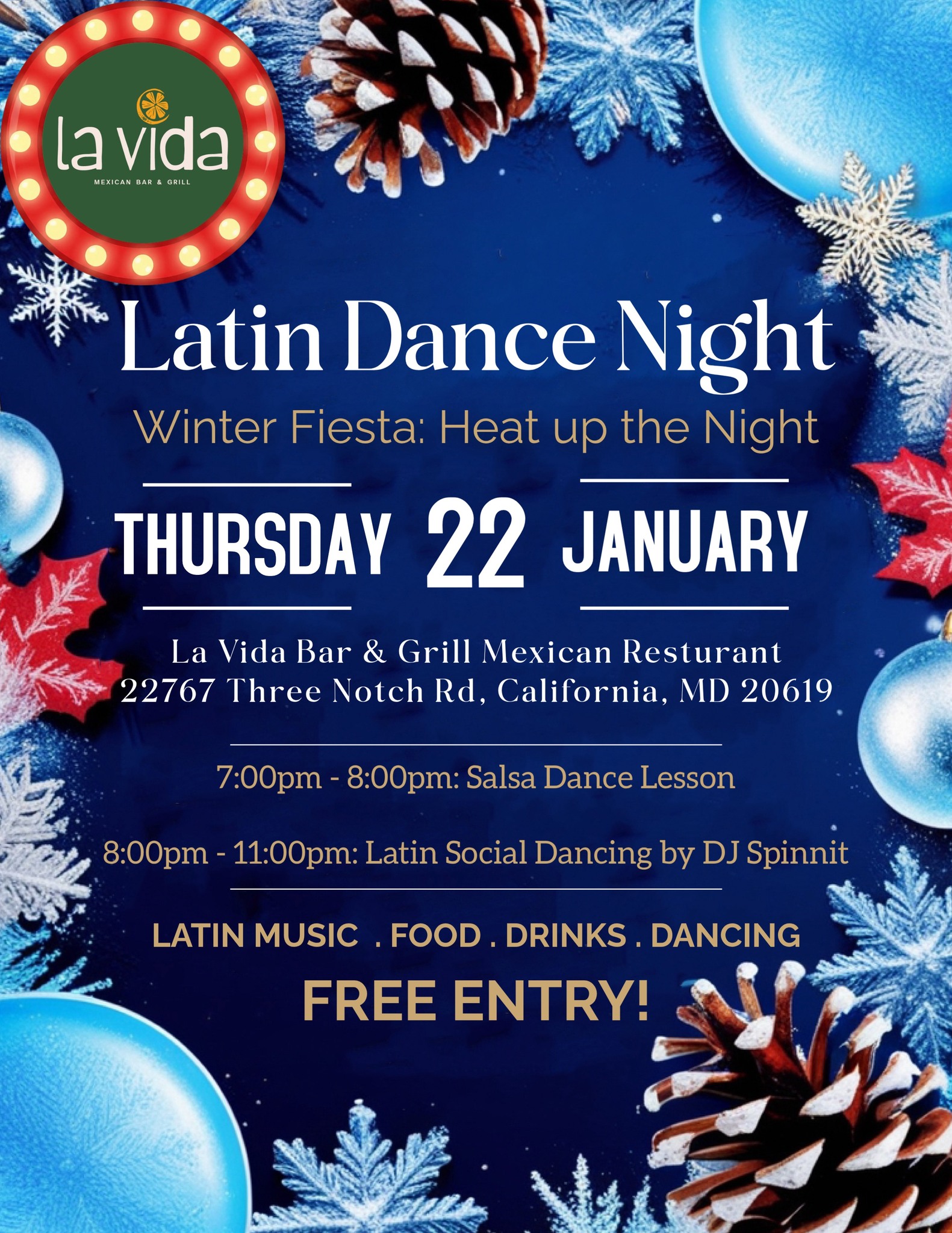 Winter Fiesta: Latin Dance Night at La Vida Mexican Bar & Grill