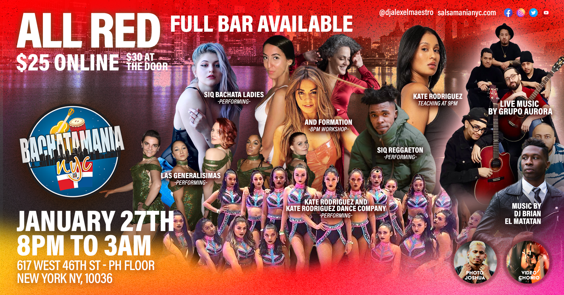 Bachatamania NYC LIVE MUSIC BY GRUPO AURORA JANUARY 27TH DRESS ALL RED EVENT