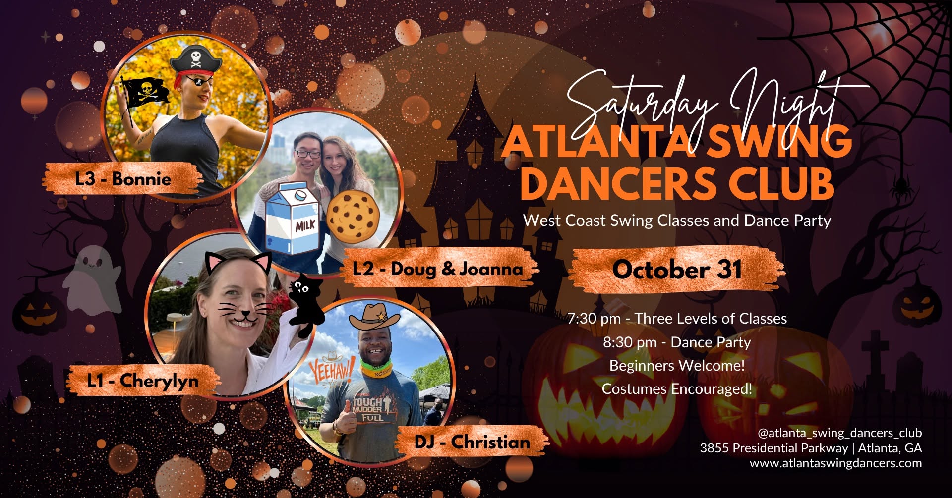 ASDC West Coast Swing HALLOWEEN Classes & Dance Party Saturday October 31 Costumes Welcome! 👻