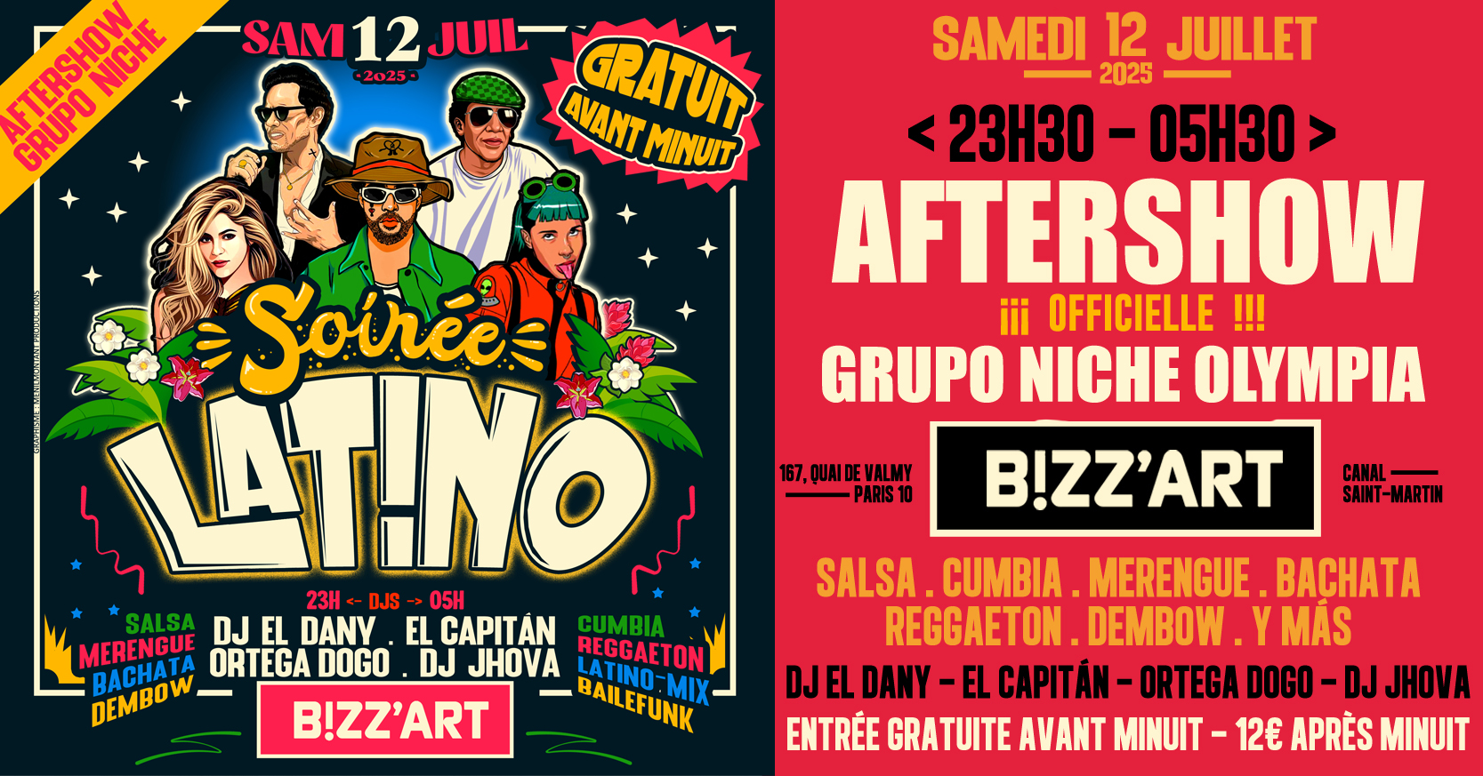 AFTERSHOW GRUPO NICHE OLYMPIA au B!ZZ'ART !!!🌴Sam.12.Juil. 2025💃🕺 SOiRÉE LATiNO (Free av. minuit)