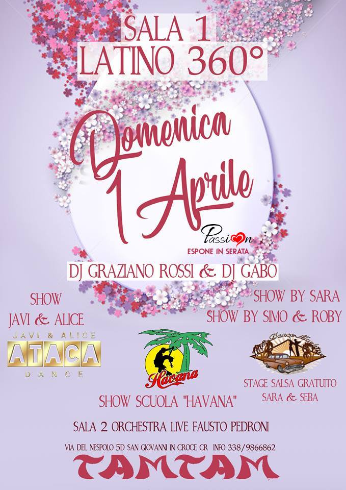 Pasqua al Tam Tam domenica Sera 1 aprile Sala Grande