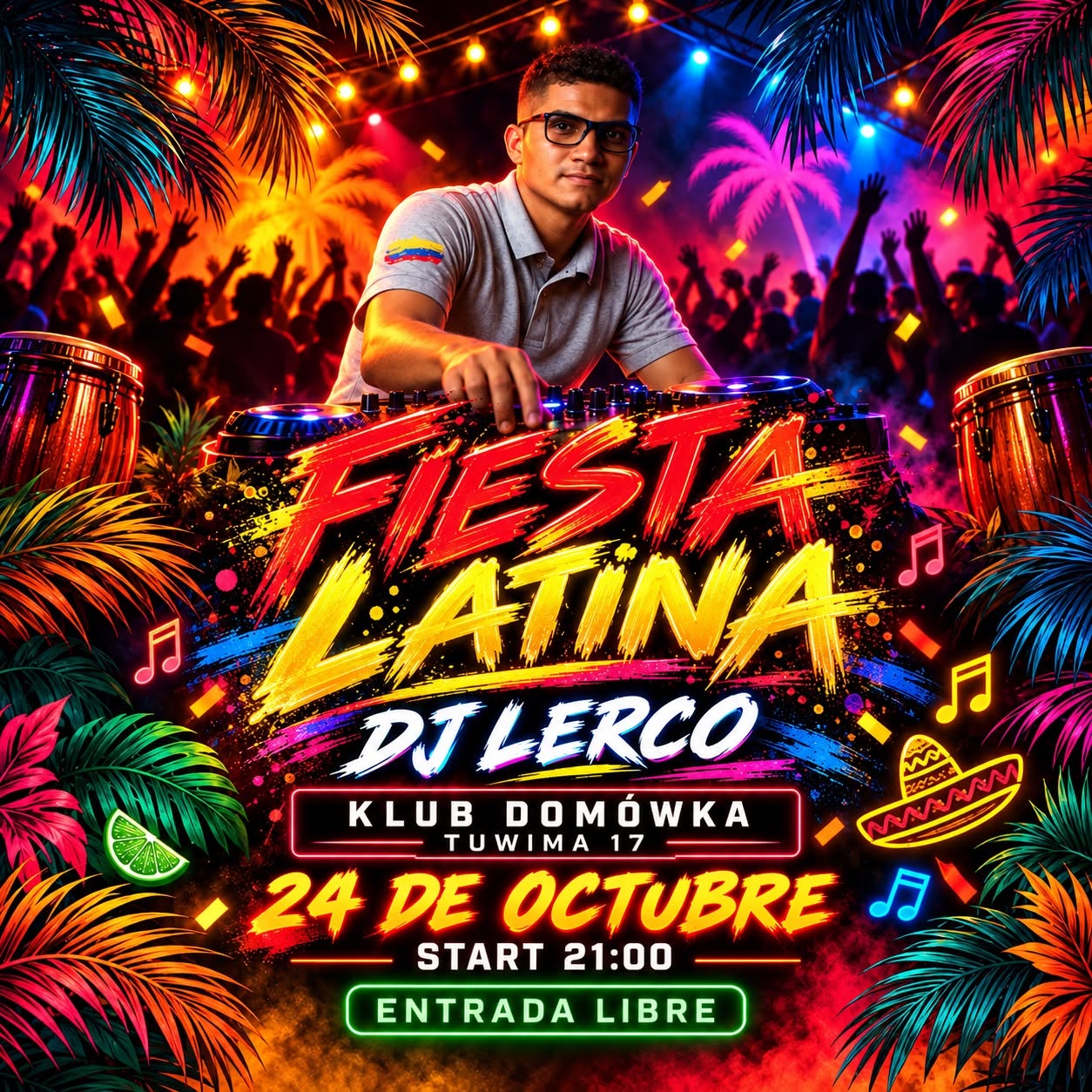 FIESTA LATINA DJ LERCO SÁBADO 24 de OCTUBRE START 21:00 WSTĘP DARMOWY 💃🕺