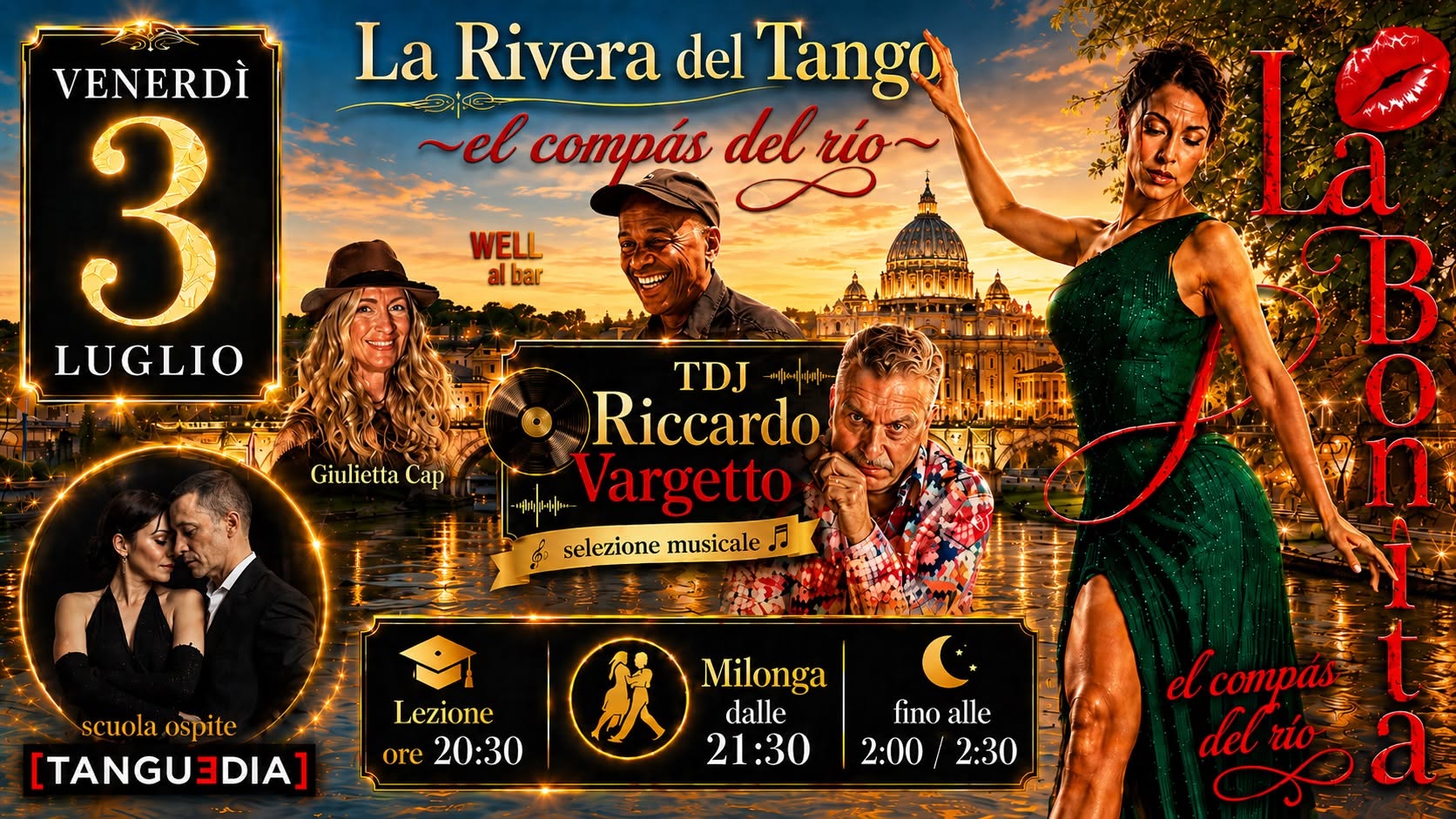 El Compás del Río & La Bonita💋, Dj Riccardo Vargetto, scuola ospite Tanguedia