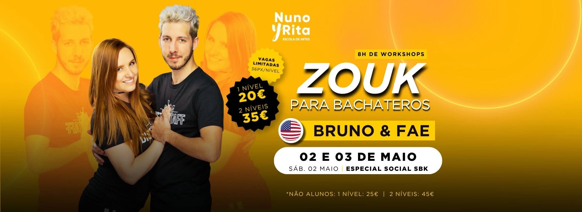 ZOUK PARA BACHATEROS 02 e 03 de maio BRUNO & FAE (EUA)