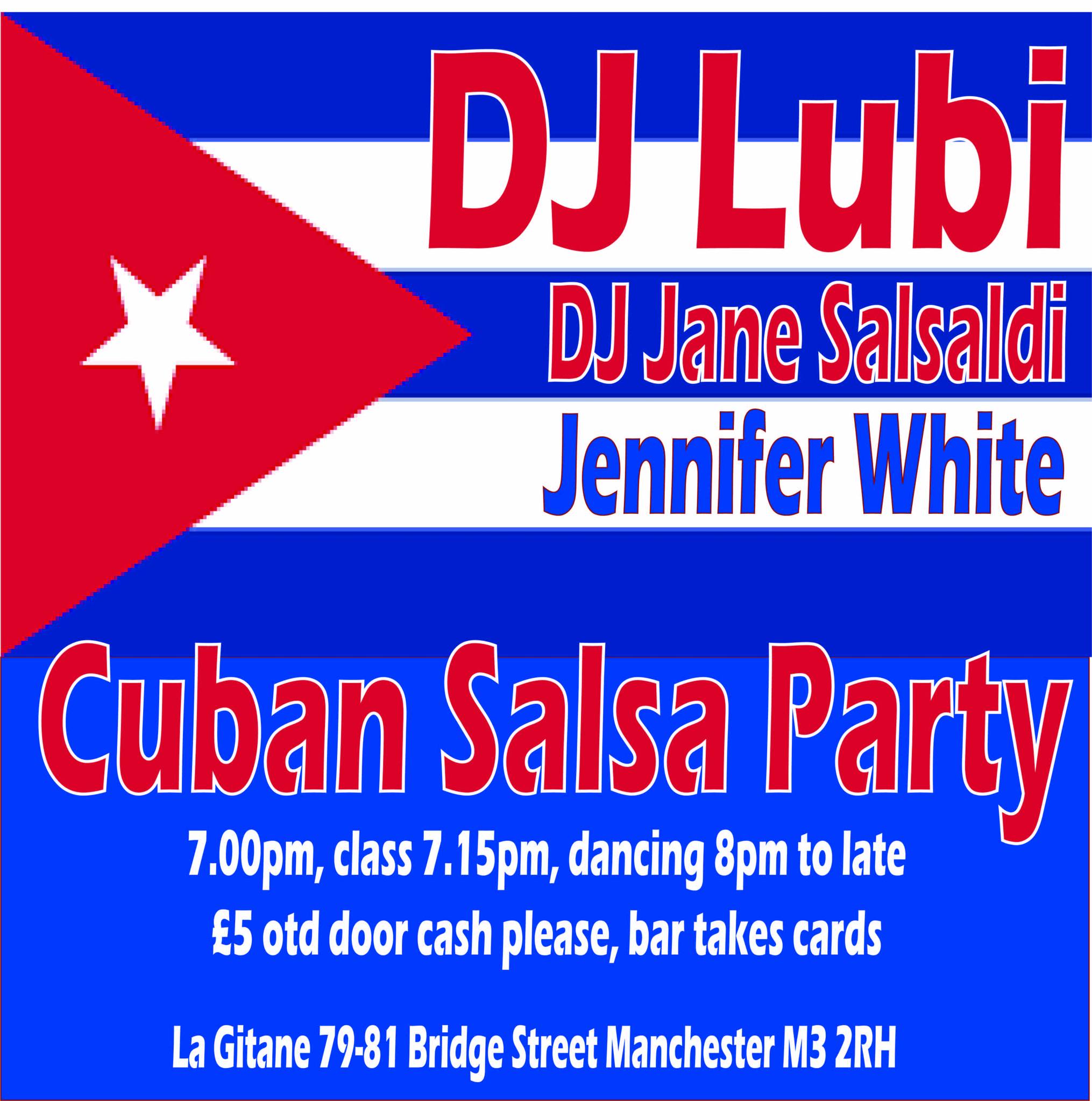 Cuban Salsa Party 10th April with DJ Lubi Jane Salsaldi Jennifer White
