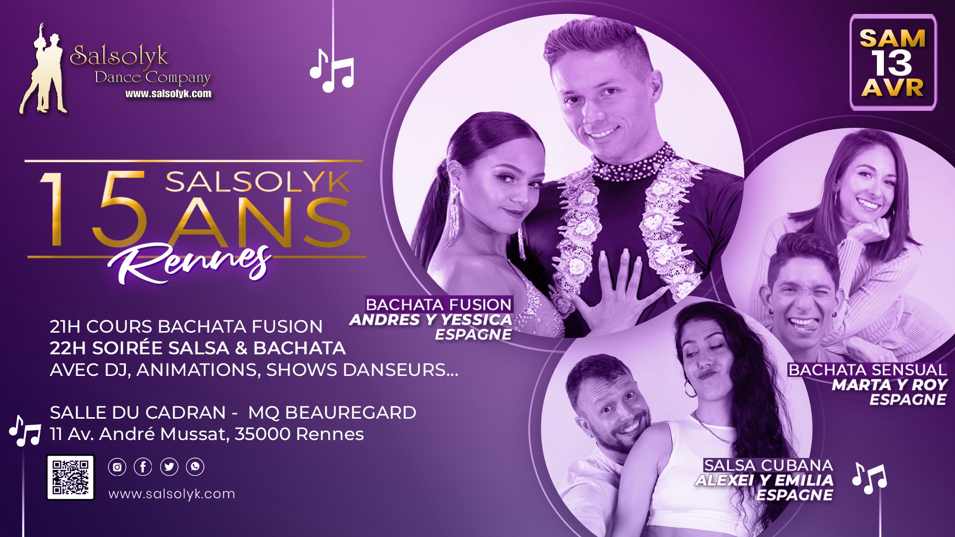 Stages, Soirée & Shows Salsa & Bachata - Rennes, 15 ans Salsolyk's