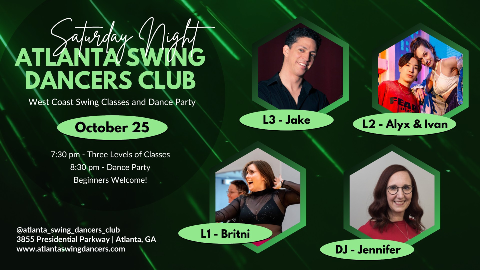 ASDC West Coast Swing Classes and Dance Party Saturday October 25