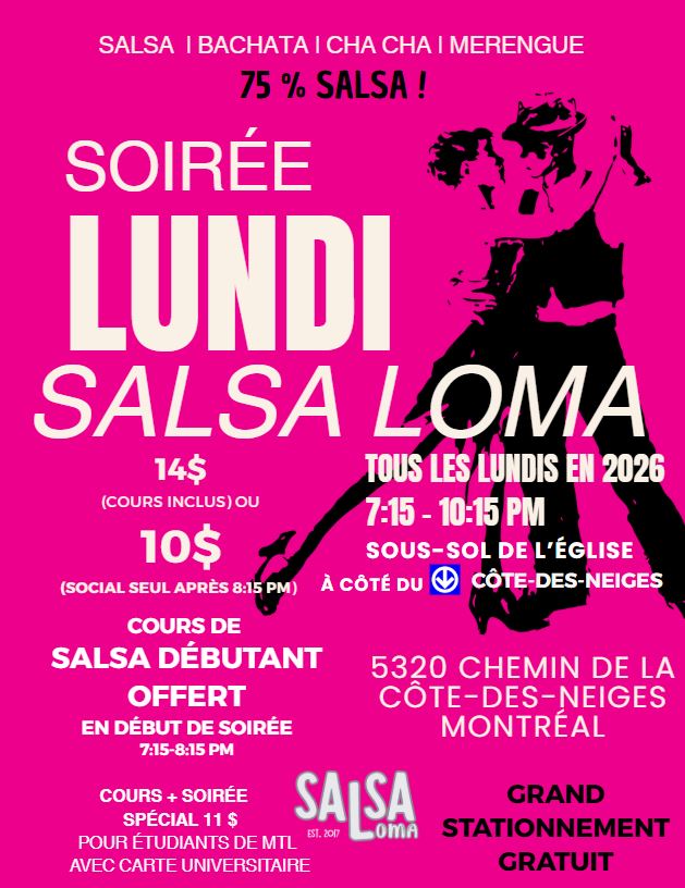 SALSA Classe +Soirée dansante Salsa Bachata Chacha Merengue💃 LUNDI SALSA LOMA🕺 FREE PARKING