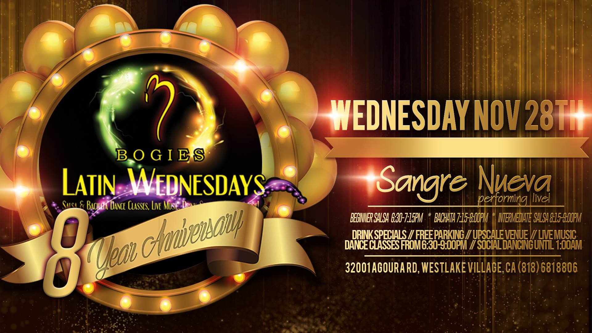 8th Year Anniversary of Bogies Latin Wednesdays w Live Music!