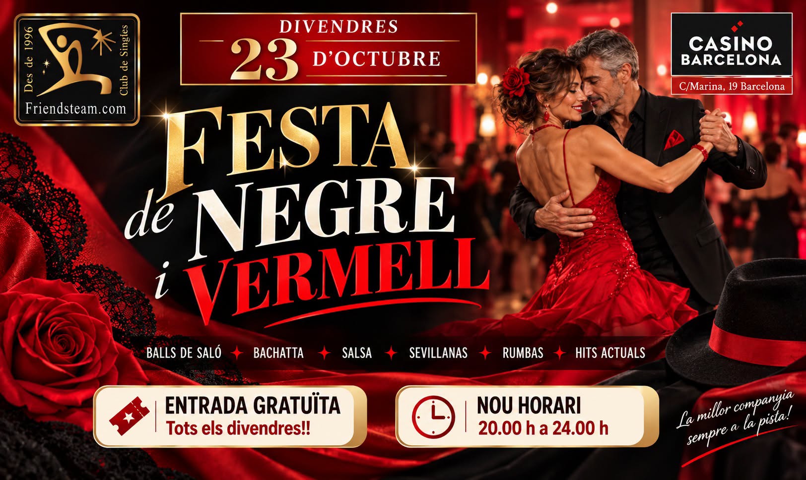 Festa Negre Vermell. DIVENDRES BALLEM. Divendres 23 Oct 2026. Club Friendsteam