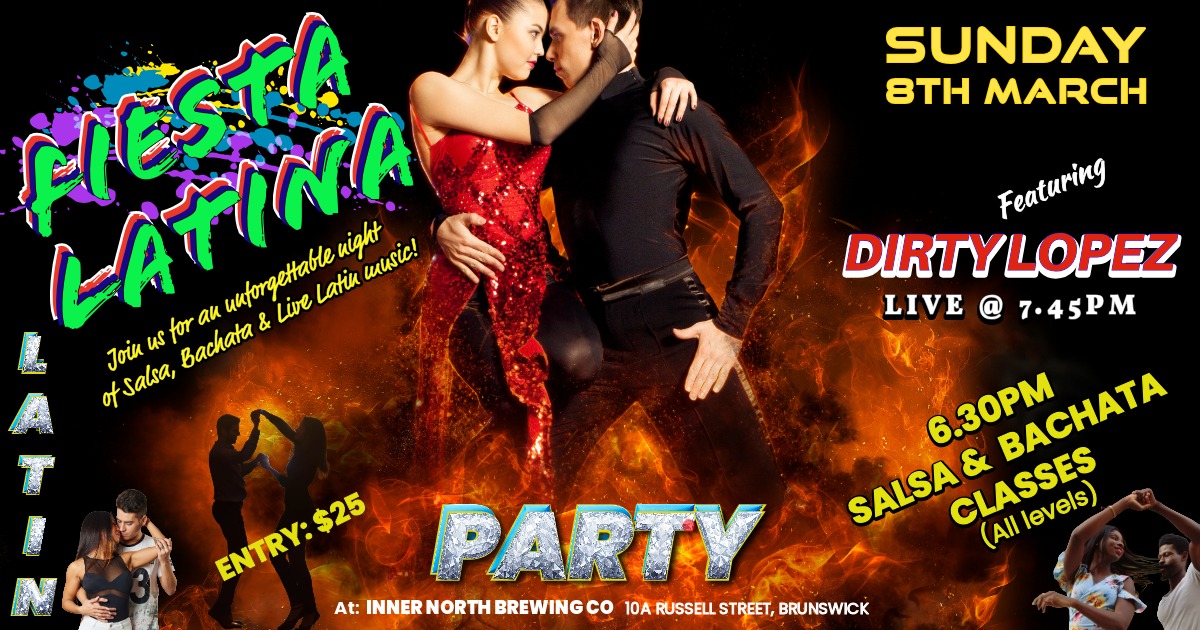 BRUNSWICK FIESTA LATINA! SUNDAY LATIN SOCIAL with LIVE LATIN MUSIC & 2 DANCE CLASSES!