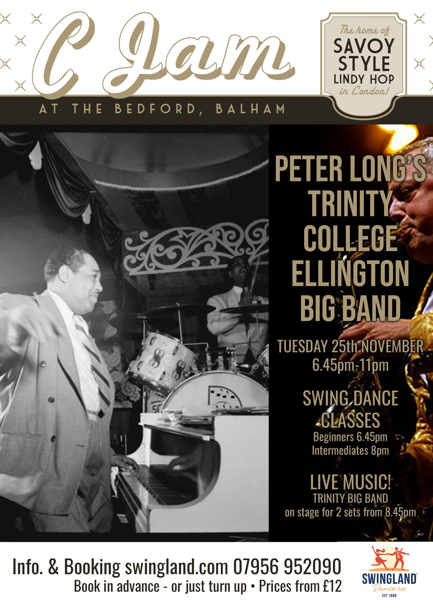 🔥LIVE MUSIC NIGHT! Trinity College Big Band - C Jam @ The Bedford - Lindy hop classes and dancing