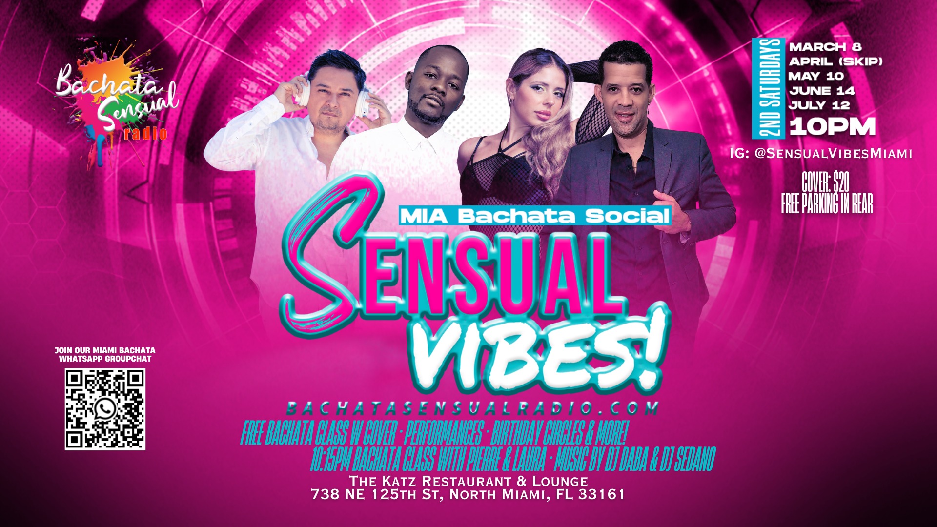SENSUAL VIBES, MIAMI Bachata Social, Free Bachata Class w cover and more!