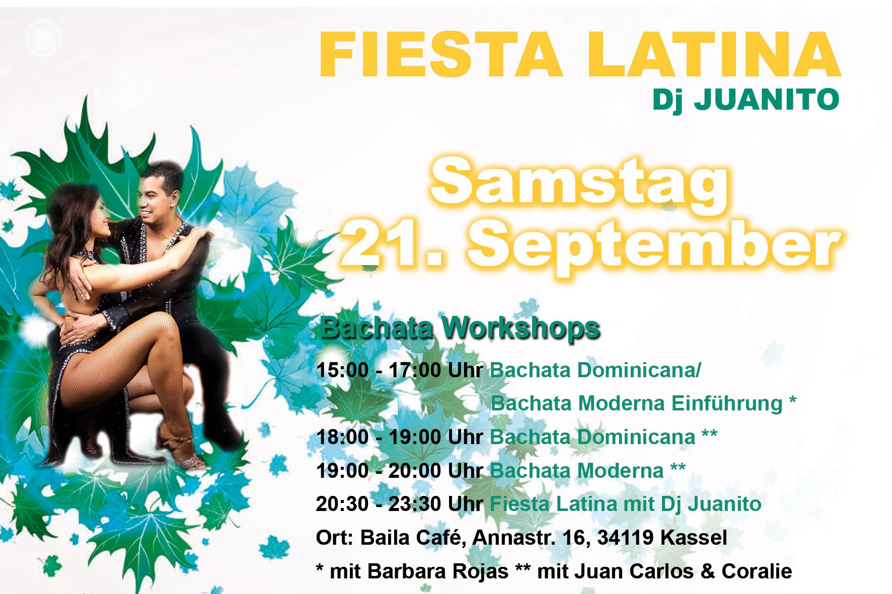 Bachata Workshops mit JuanCarlos und Coralie + Latin Party