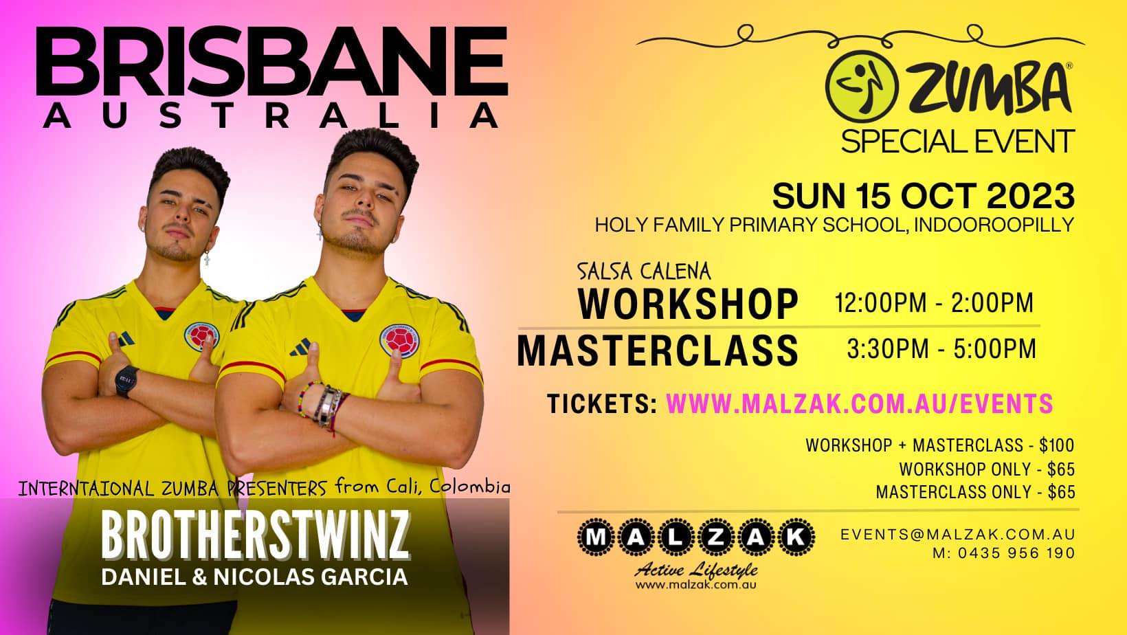 ZUMBA® MASTERCLASS + Salsa Calena Workshop with BrothersTwinz from Colombia - Sun 15 Oct