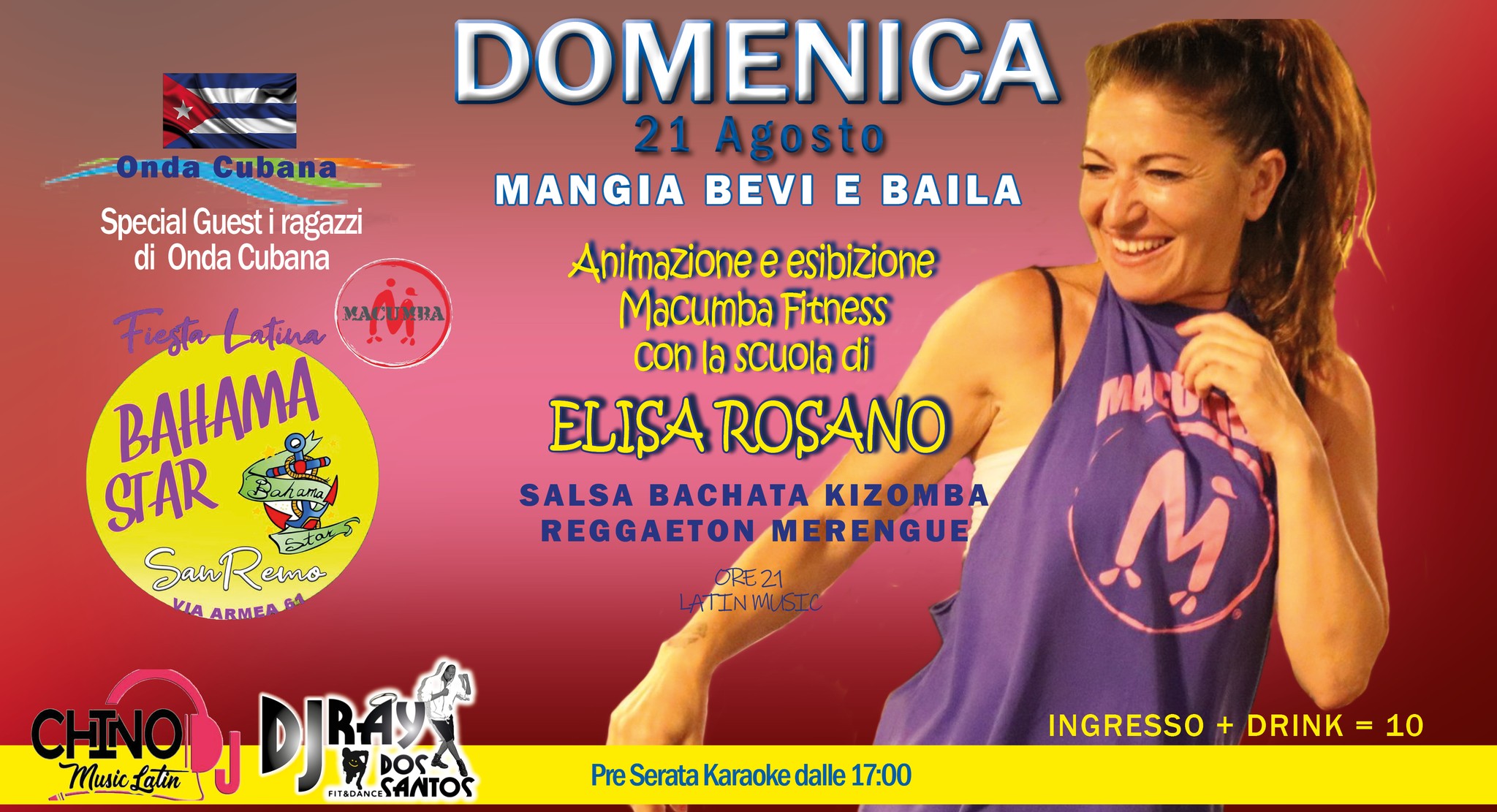 Domenica 21 Macumba Fitness con la scuola di Elisa Rosano e special guest i ragazzi dell'Onda Cubana