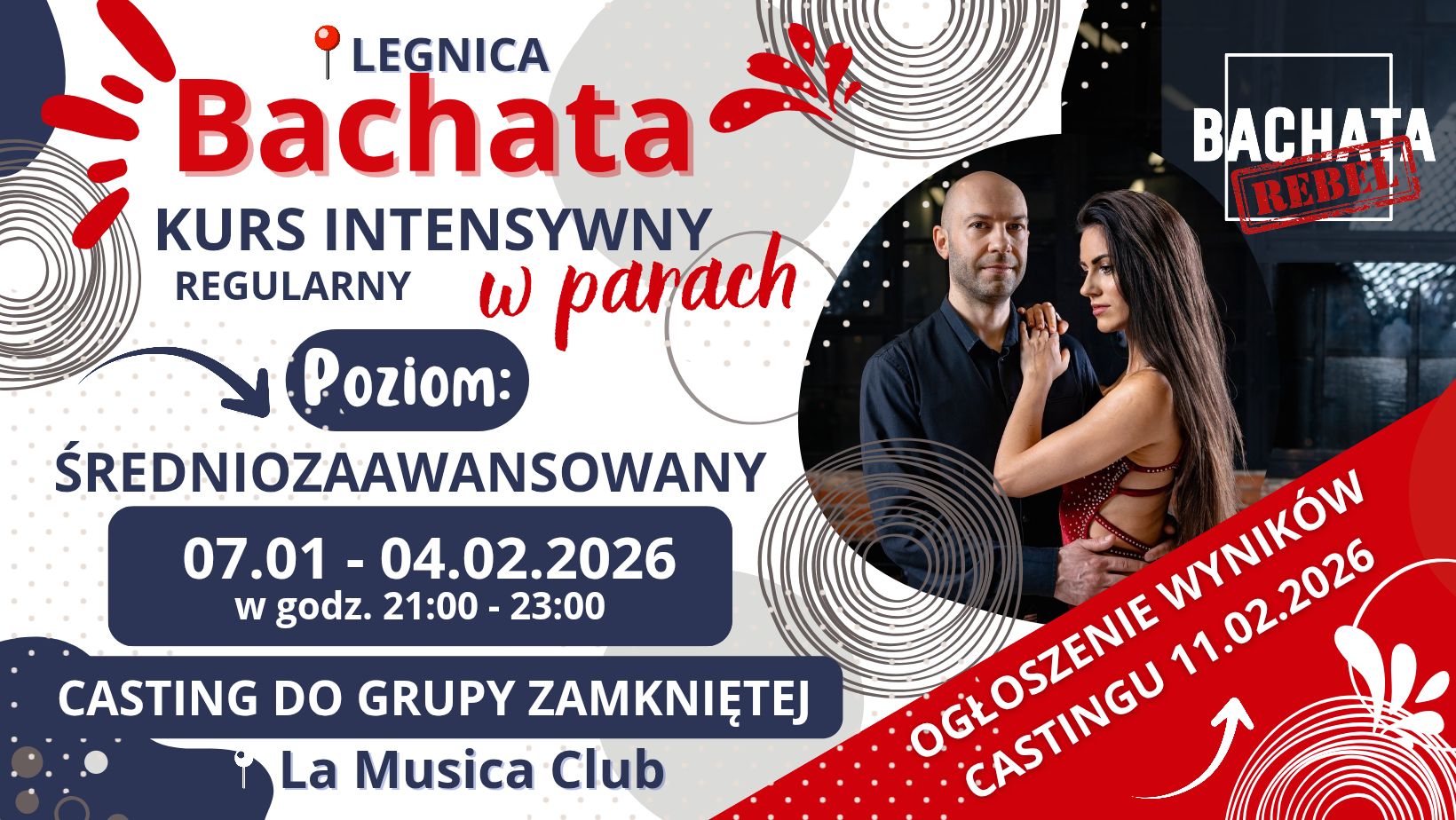 Bachata - Poziom Średniozaawansowany (grupa zamknięta) - Kurs regularny w Legnicy - Casting