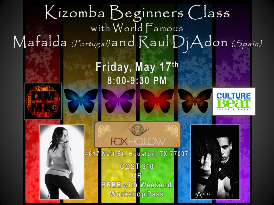 Kizomba Beginners Class with World Famous Mafalda (Portugal) and Raul DjAdon (Spain)