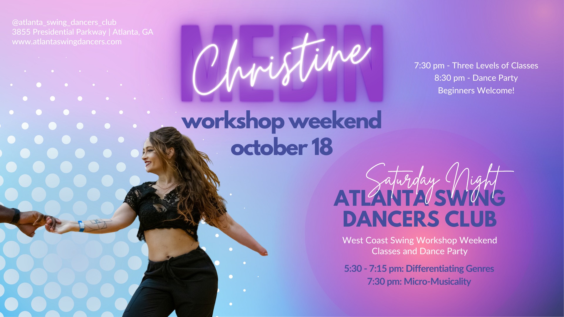 ASDC West Coast Swing Workshop Weekend with Christine Medin! October 18