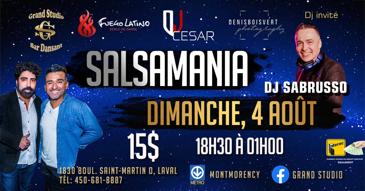 Danse Latine - Laval - SalsaMania - Dimanche 4 Août 2024