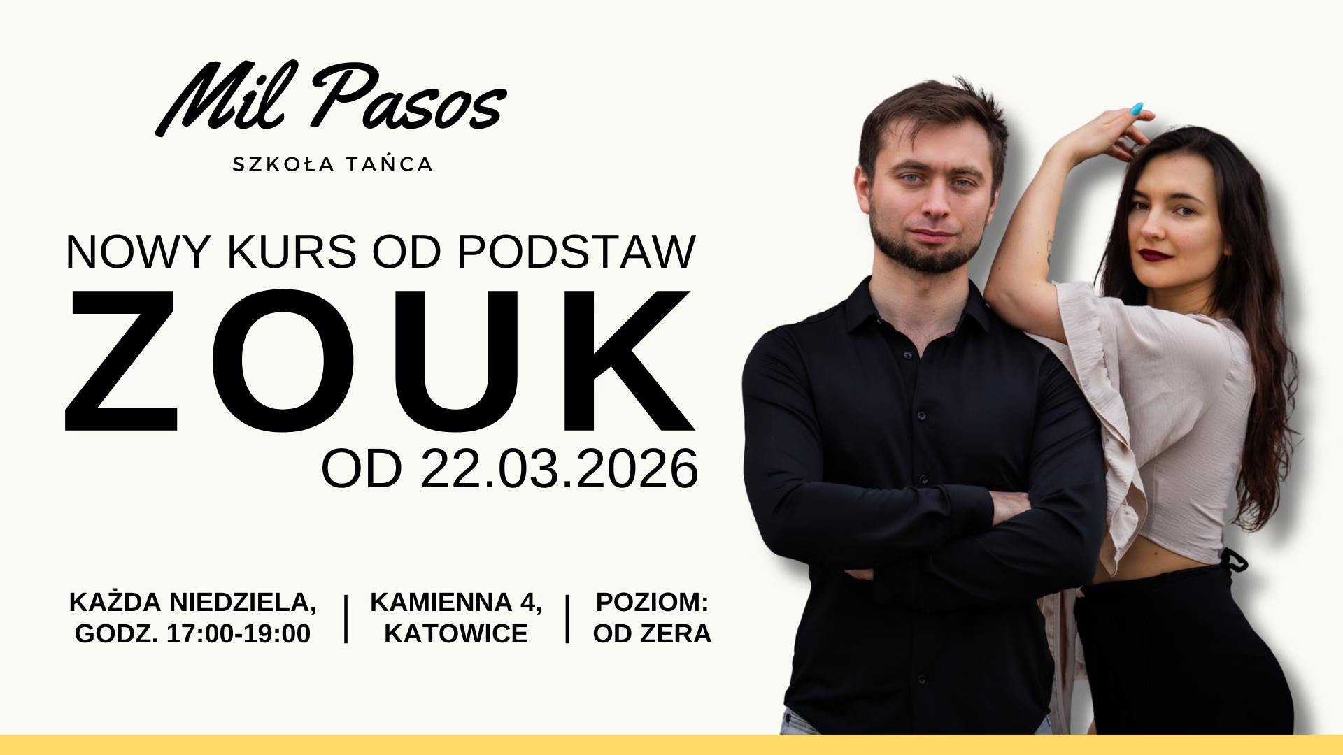 ZOUK BRAZYLIJSKI - Nowy kurs tańca dla SINGLI i PAR - od zera! NIEDZIELE 17:00-19:00 od 22.03.2026!
