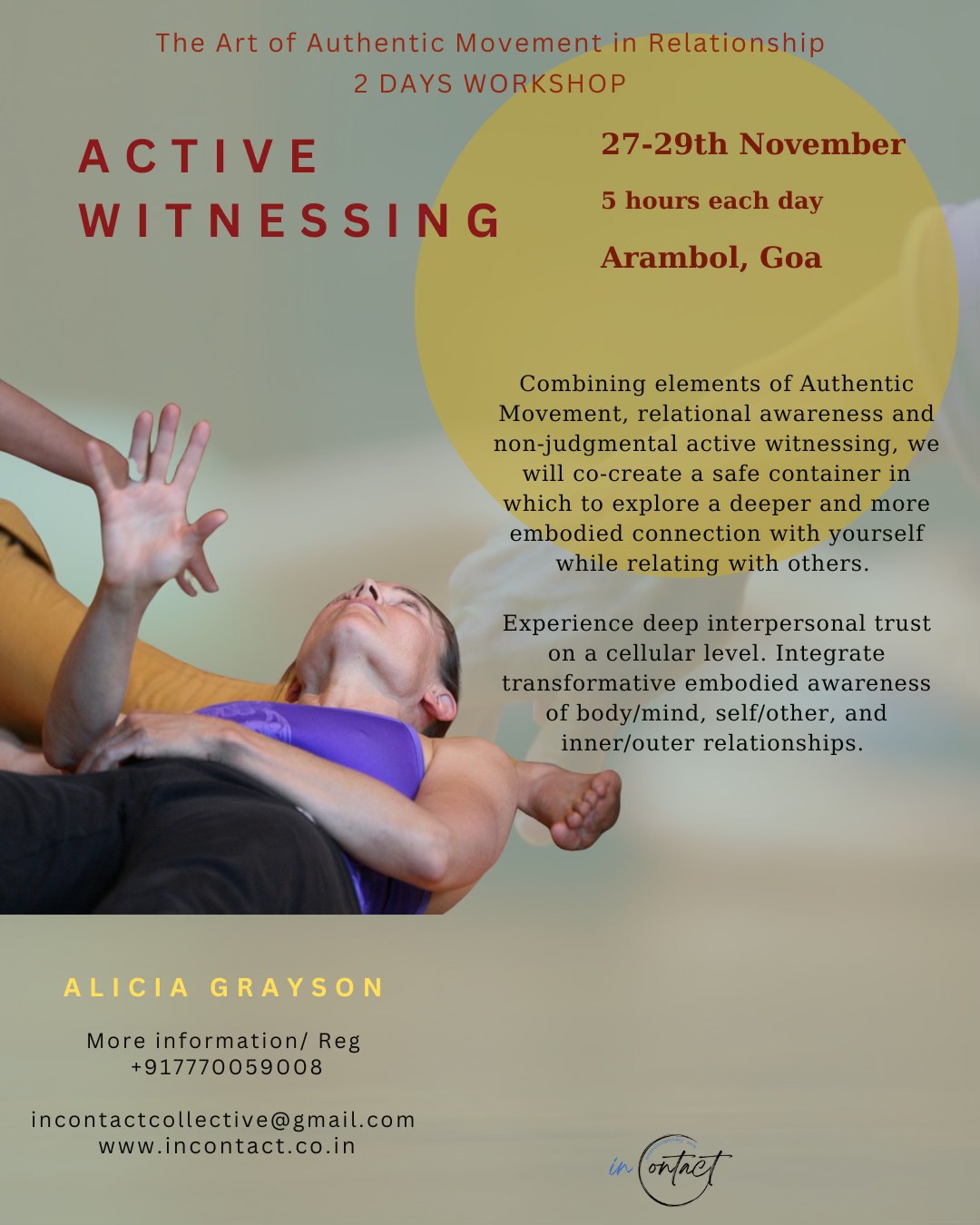 Active witnessing workshop with Alicia Grayson 27-29th November