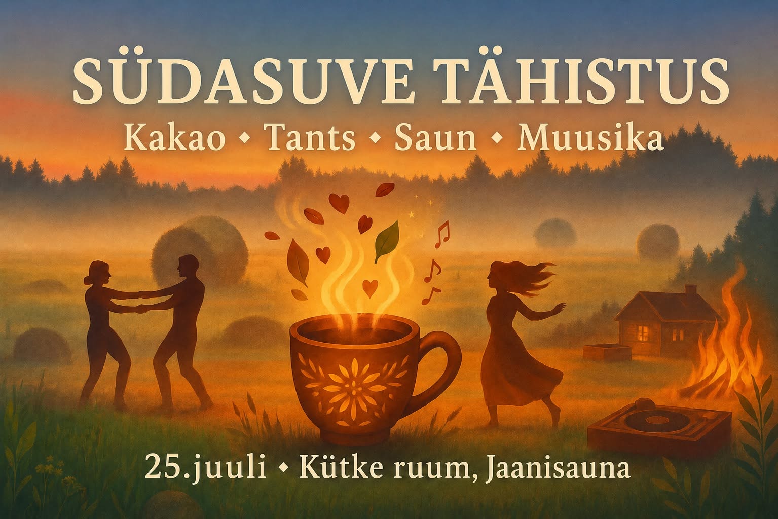 🌞 SÜDASUVE TÄHISTUS Kakao, muusika, tants, saun MIDSUMMER CELEBRATION 🔥