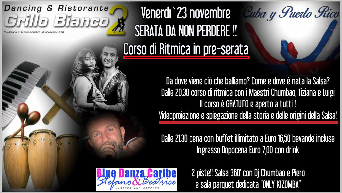 23 Novembre in preserata Corso di Ritmica e Storia della Salsa