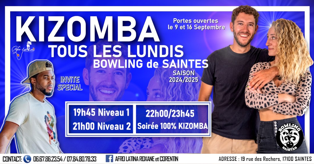 Portes ouvertes KIZOMBA 2024 2025 Les lundis avec AFRO LATINA au Bowling de Saintes