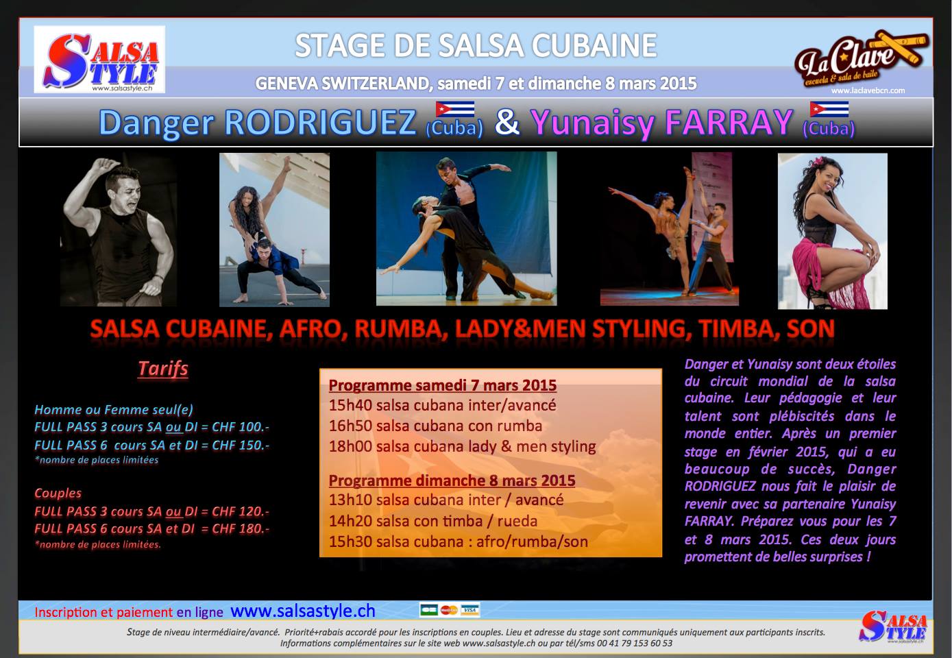 ★STAGE SALSA CUBAINE 7-8 mars 2015 à Genève avec Yunaisy FARRAY et Danger RODRIGUEZ★