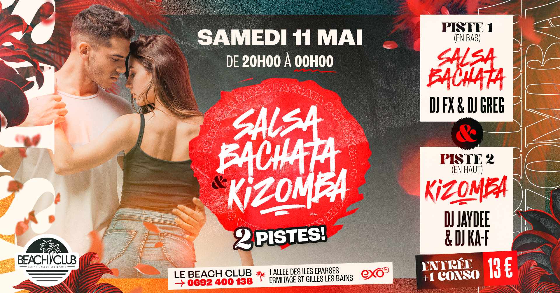 💥SALSA BACHATA & KIZOMBA 2 PISTES 💥EXCEPTIONNELLE au BEACH CLUB Samedi 11 MAI de 20h à 00h 4DJs