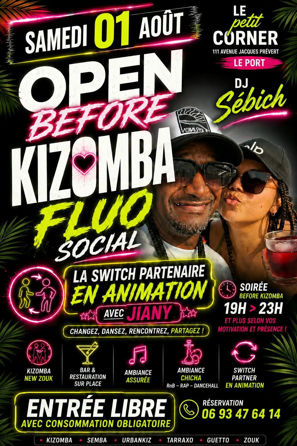 " SOIRÉE BEFORE KIZOMBA" FLUO au Petit Corner DJ Sébich Samedi 01 août 19h 23h accès libre a tous