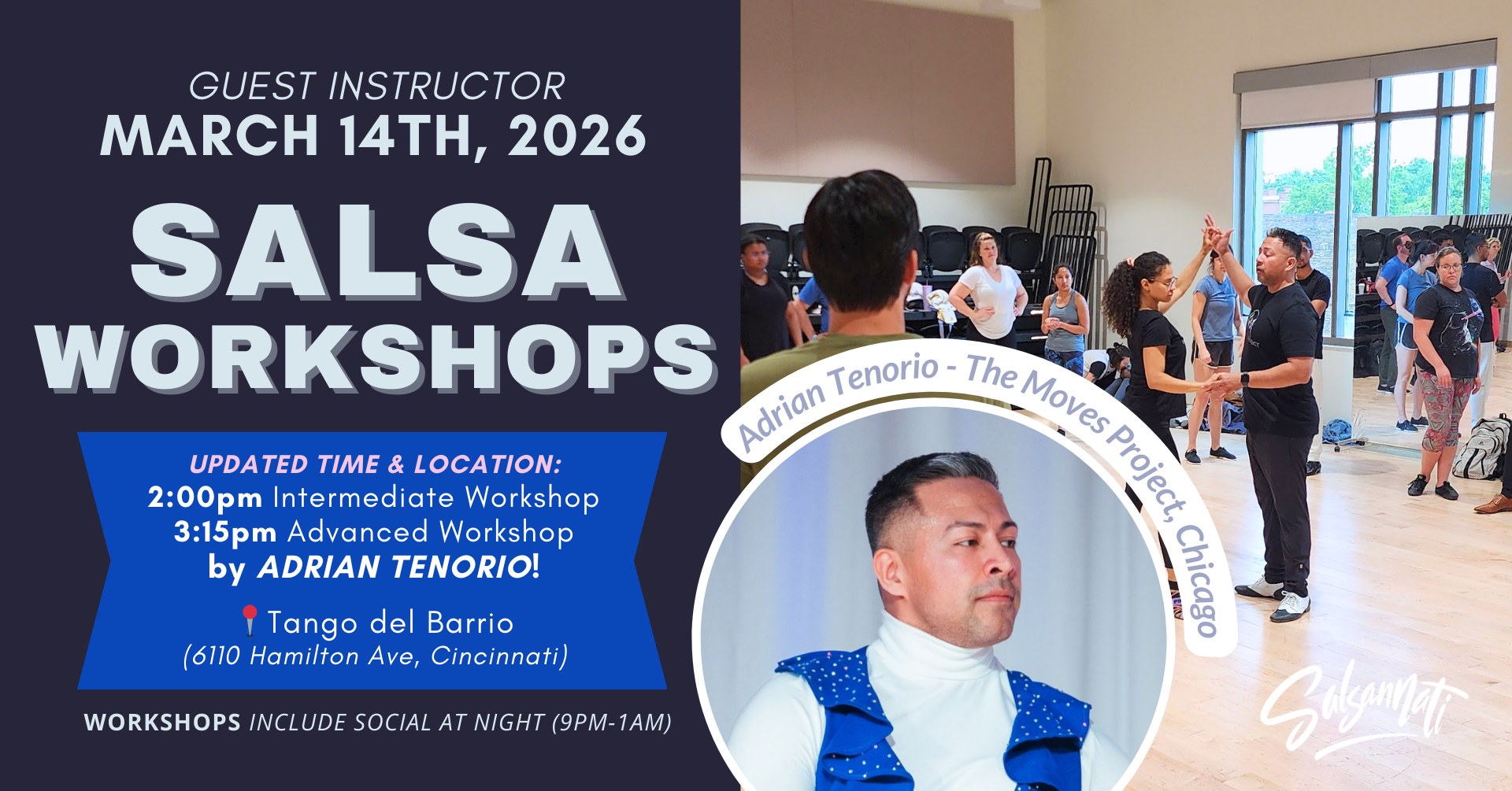 Salsa Workshops March 14th Guest Instructor Adrian Tenorio!