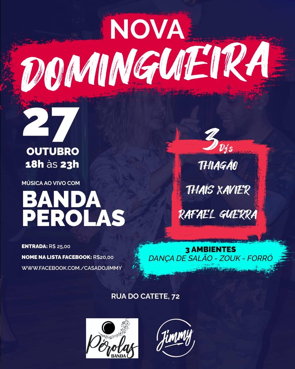 Domingueira do Jimmy com Banda Pérolas 27 OUT 18h