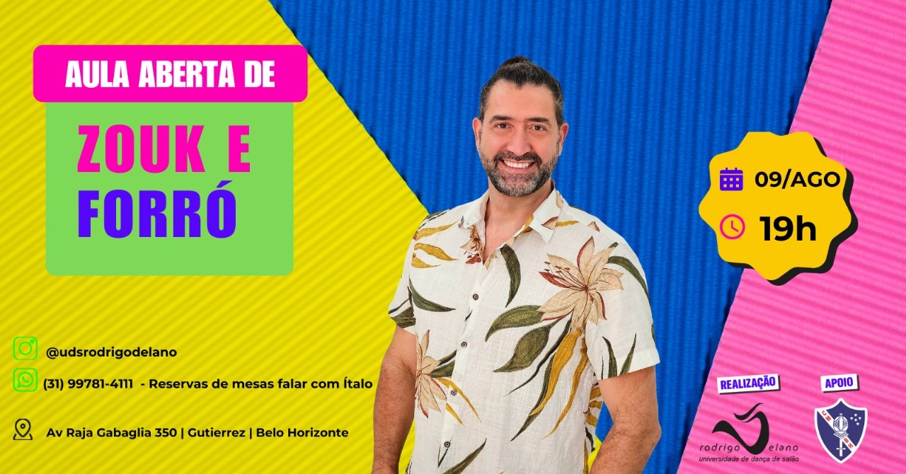 Aula Aberta de :Zouk &Forró - 19h+ Festa Dançante - 20h - SEXTA 09 de Agosto 2024