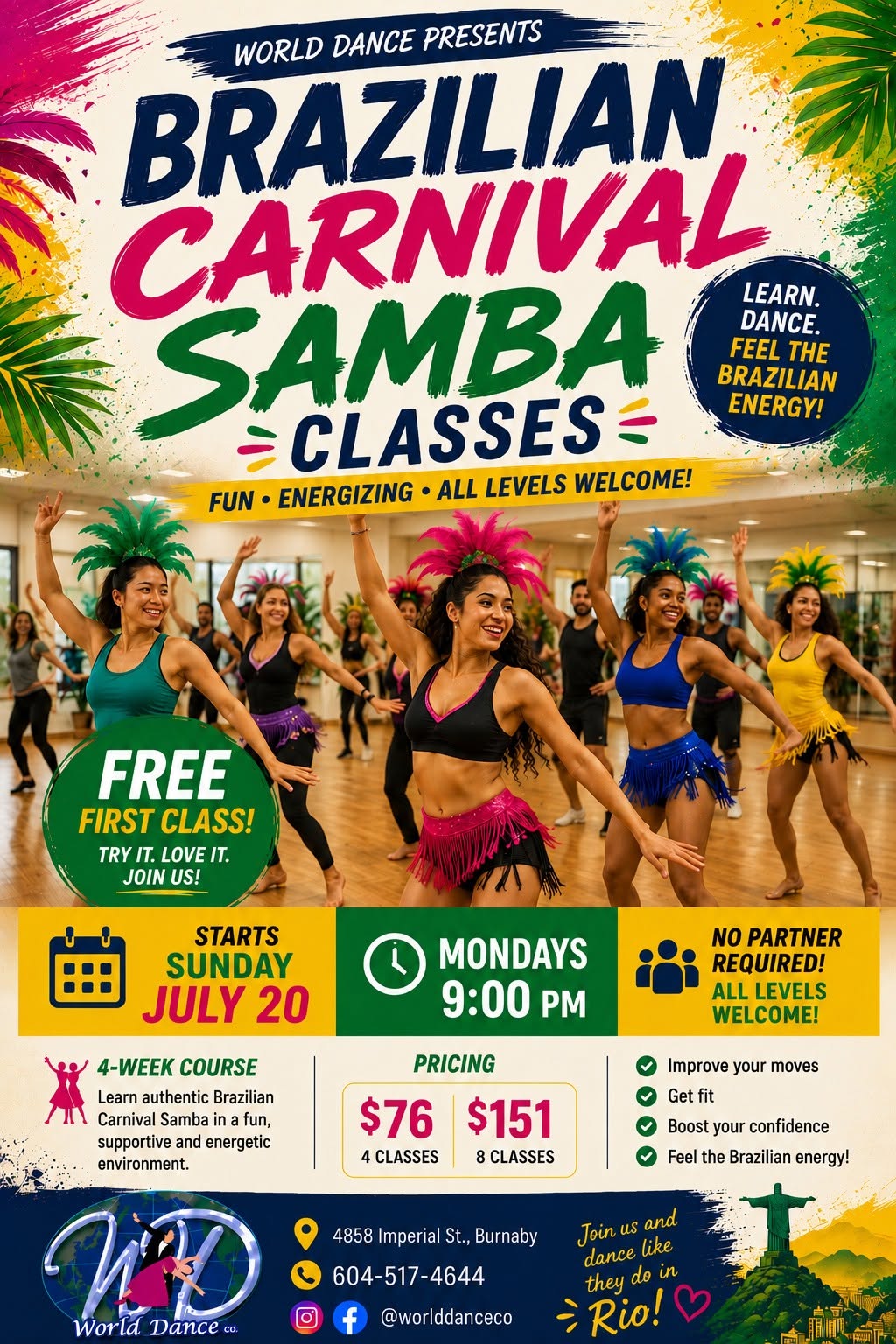 FREE CLASS JULY 20 - Brazilian Carnival Samba Classes!