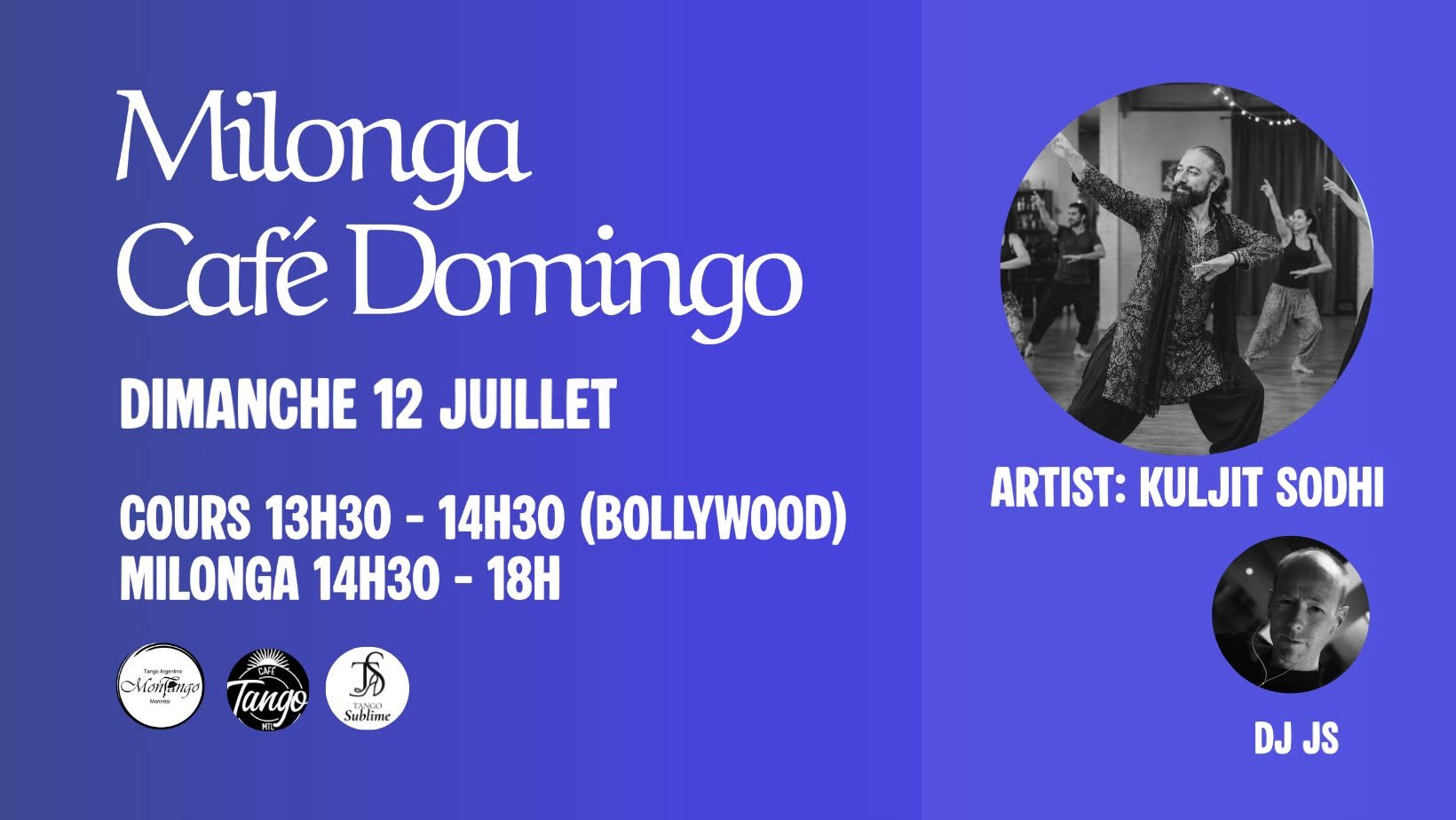 CAFÉ DOMINGO, la milonga du dimanche après-midi - DJ Jean Sébastien + cours Bollywood avec Kuljit