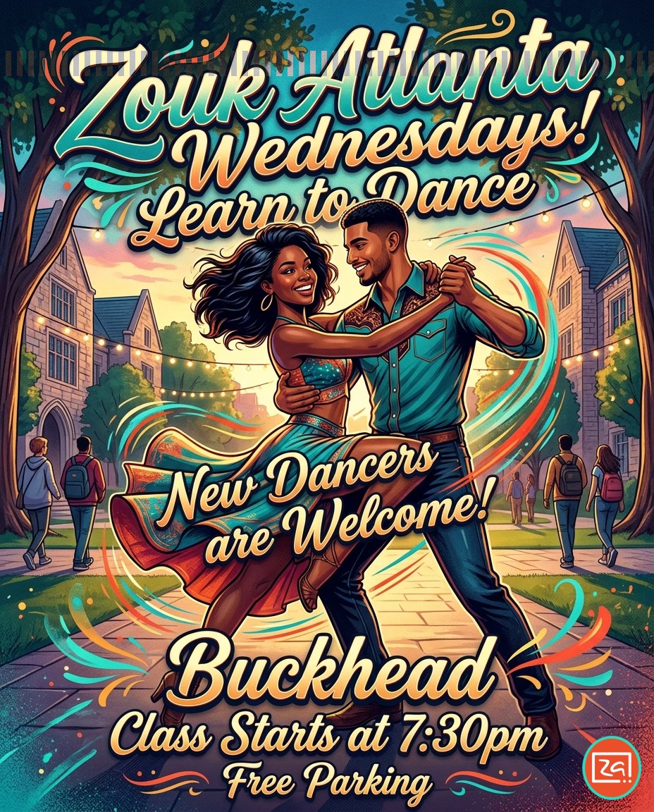 Learn to Dance at Zouk Atlanta! Buckhead Brazilian Zouk Classes & Party Beginner ↗️ Advanced ❤️
