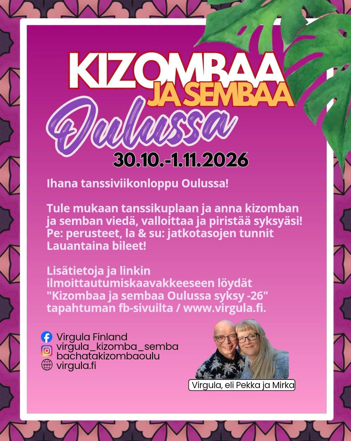 Kizombaa ja sembaa Oulussa syksy 2026