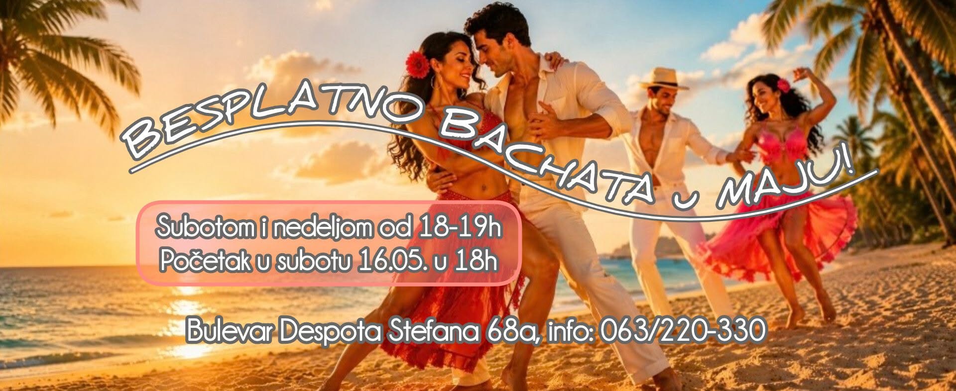 BESPLATNO BACHATA u MAJU! Bulevar Despota Stefana 68a, početak u subotu 16.05. u 18h!💃🪇🎶🥁🍹