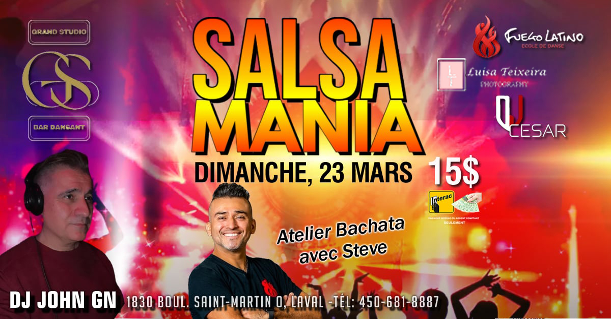 Danse Latine - Laval - SalsaMania - Dimanche 23 Mars 2025