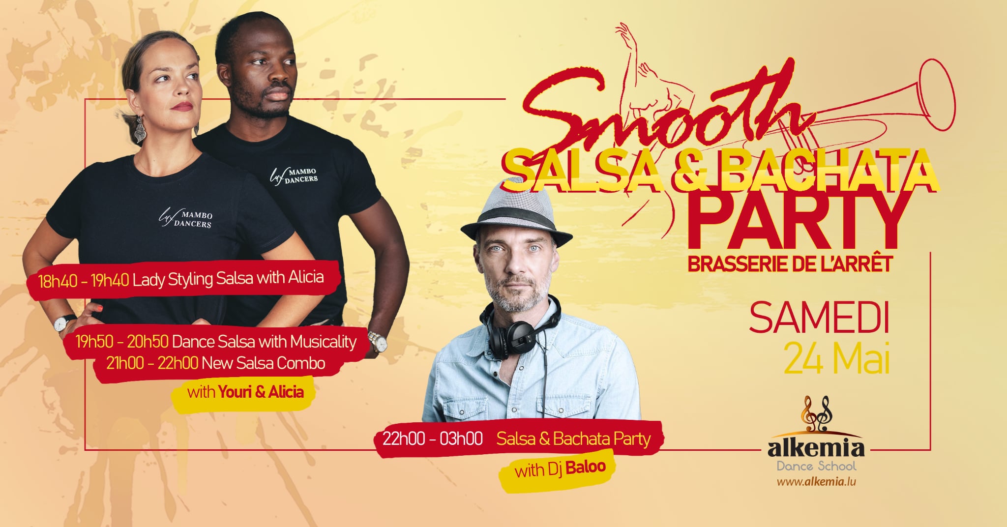 Smooth Salsa & Bachata Nights with 3 hours Salsa workshops by Youri & Alicia. Party with Dj Baloo