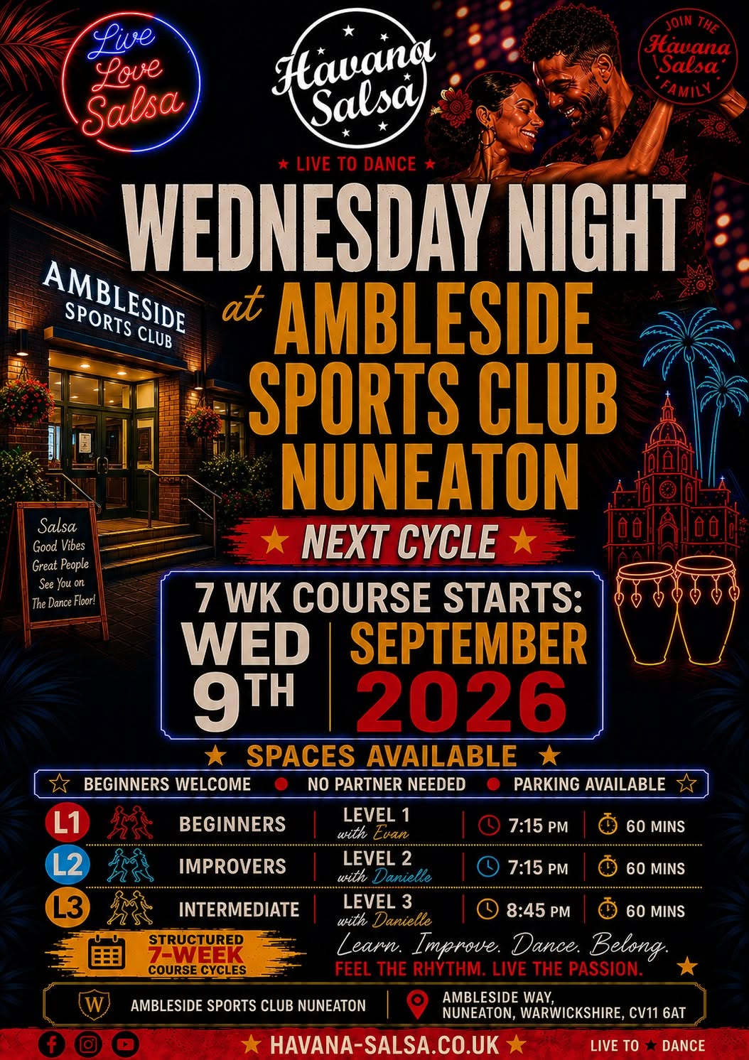 🔥 New 7-Week Cuban Salsa Course Nuneaton Wednesdays at Ambleside Sports Club 💃